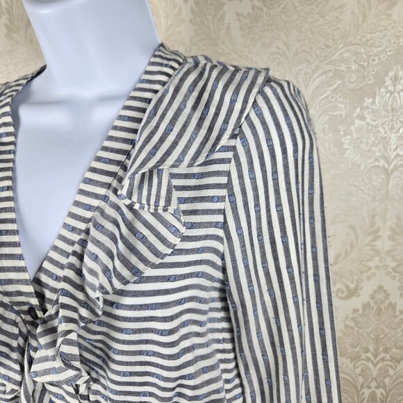 Veronica Beard Size 0 Kai Swiss Dot Striped Dress Long Sleeve Ruched Ruffle - Picture 7 of 16